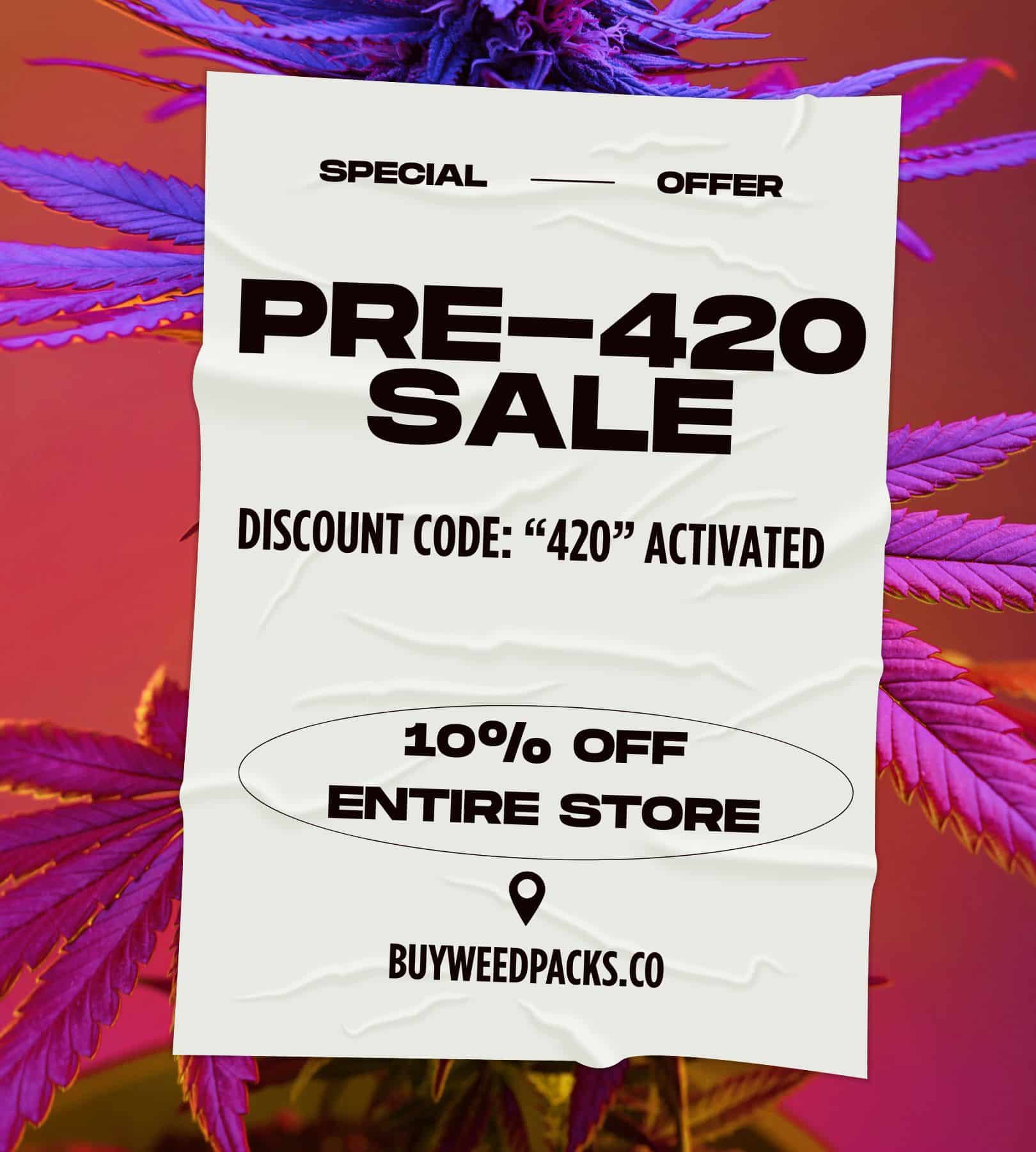 Online Dispensary Canada pre 420 sale banner with discount code 420 and 10 percent off entire store