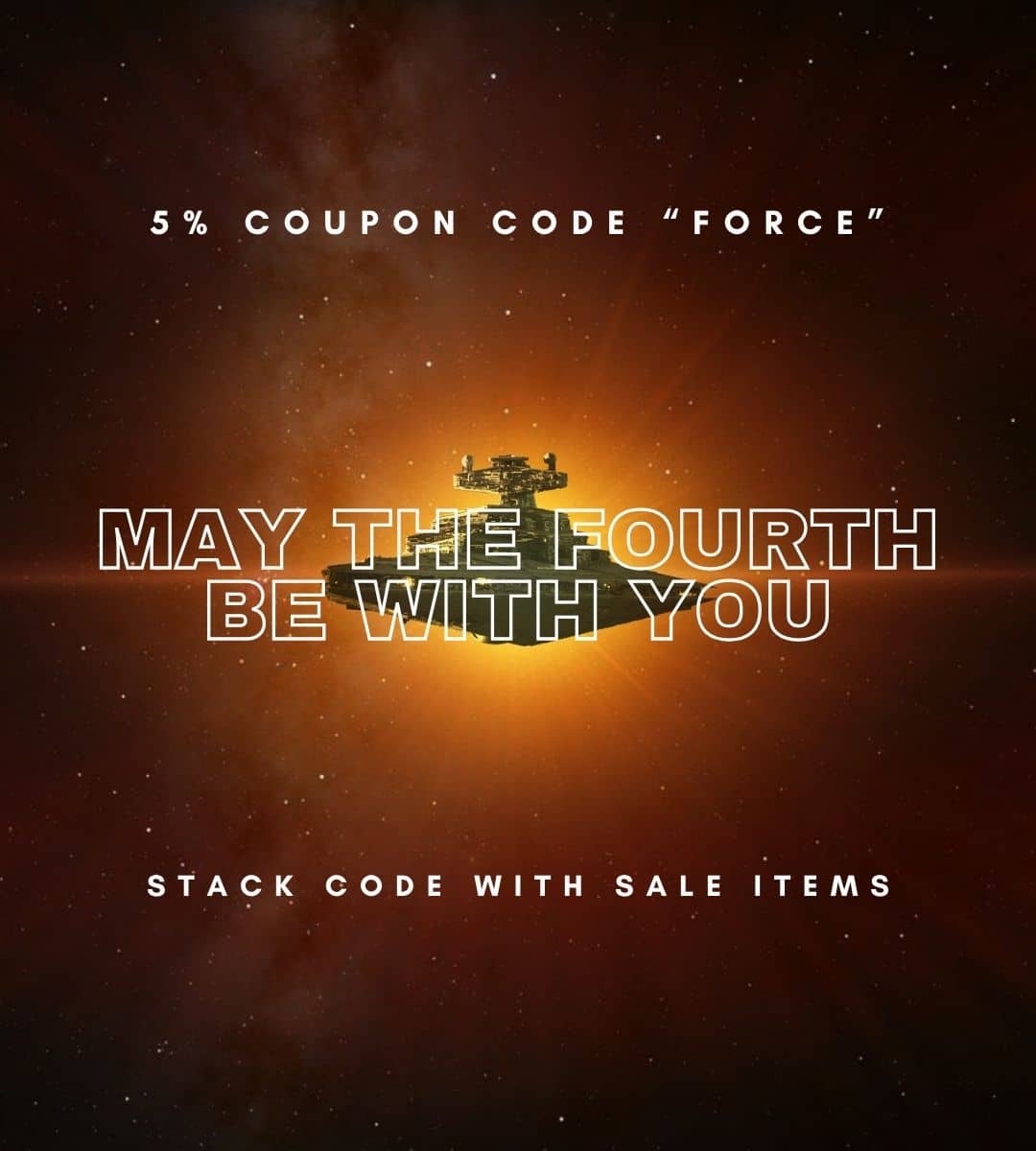 May the Fourth sale banner with 5% coupon code FORCE on an online dispensary Canada website featuring space-themed design