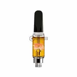 Peach Gelato vape cartridge filled with premium THC oil featuring Peach Gelato strain artwork