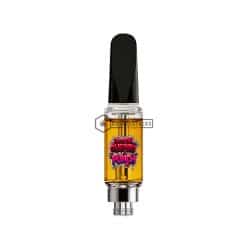 Black Cherry Punch vape cartridge filled with premium THC oil featuring custom Black Cherry Punch strain artwork